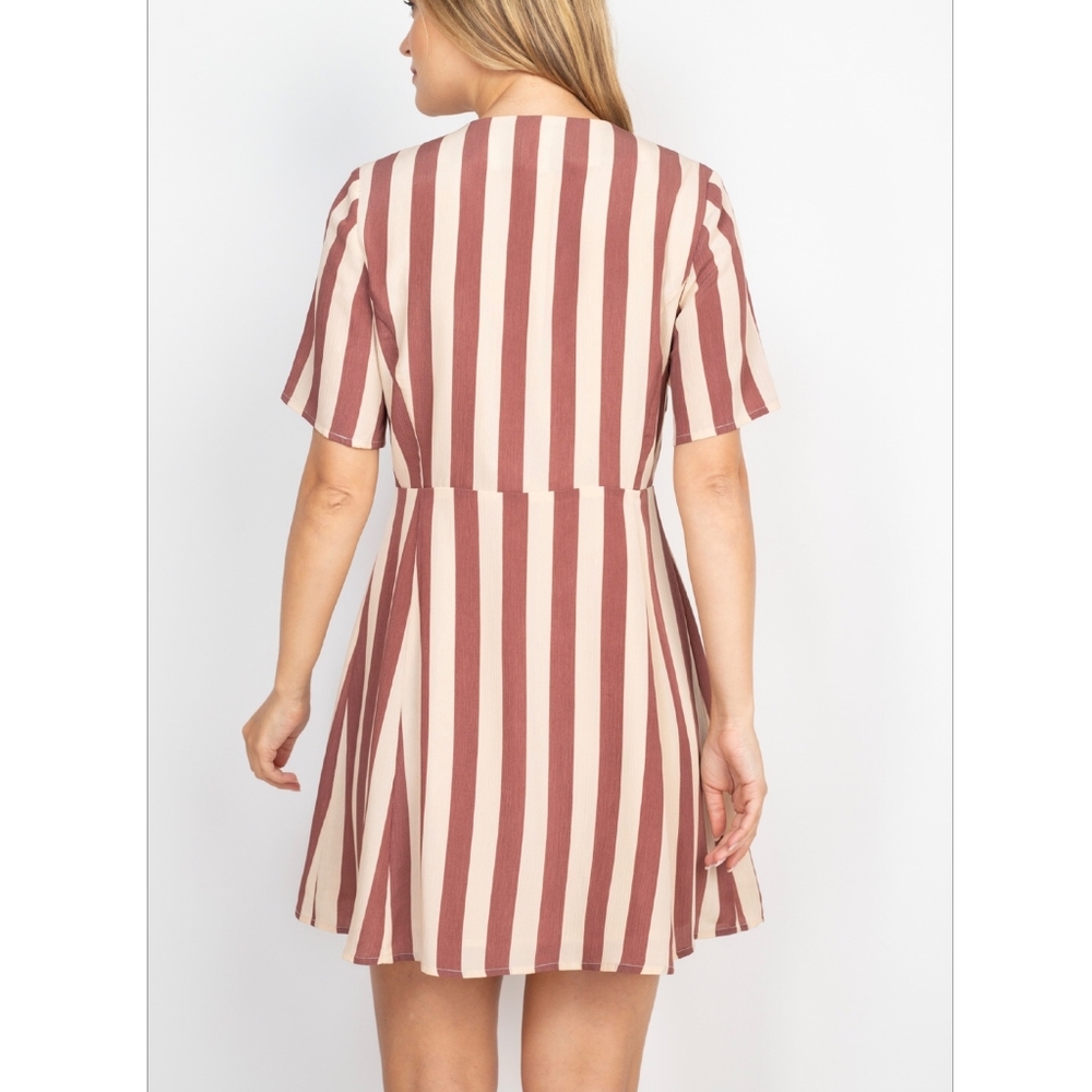LAST ONE❗Mittoshop Rust Beige Striped Short Dress - Picture 4 of 9
